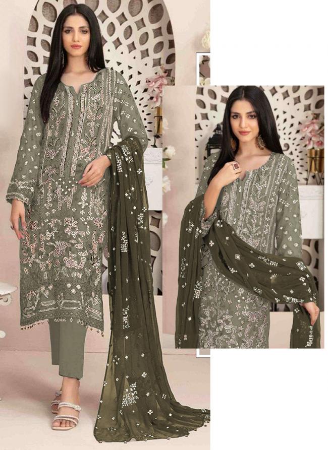 Georgette Green Eid Wear Embroidery Work Pakistani Suit